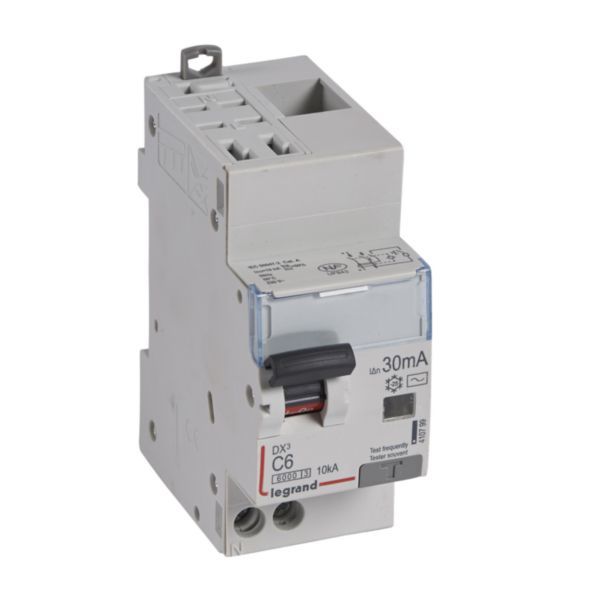 Monoblock differential circuit breaker DX³6000 10kA automatic high inlet low outlet screw U+N 230V~ - 6A - typeAC 30mA image 1