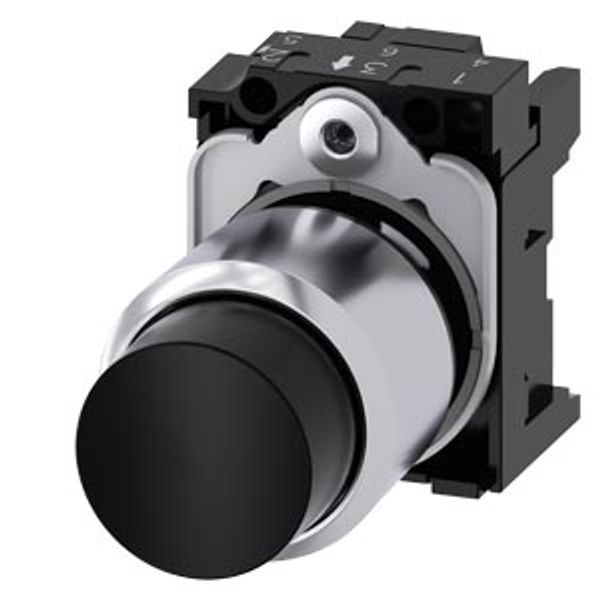 Pushbutton, compact, with extended stroke (12 mm), 22 mm, round, Metal, black,  3SU1250-0FB10-0AA0-Z X90 image 2