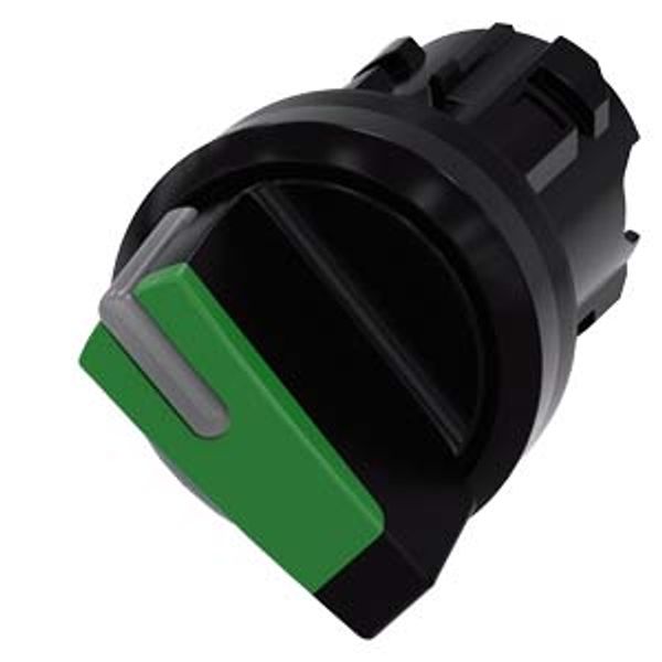 Selector switch, illuminable, 22 mm, round, plastic, green, selector switch, short, 2 switch positions O image 1