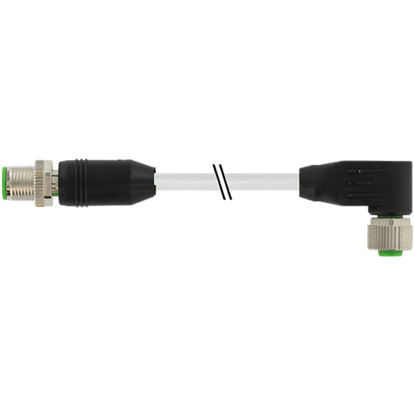 M12 male 0°/M12 fem. 90° A-cod. PUR 5x0.34 shielded gy+drag-ch 0.3m image 1