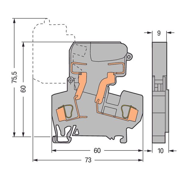 2-conductor fuse terminal block;with pivoting fuse holder;and end plat image 2