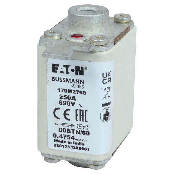 Fuse-link, high speed, 250 A, AC 690 V, size 00, 30 x 62 x 64 mm, aR, IEC, single indicator image 5