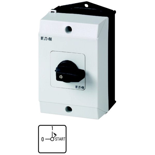 ON-OFF button, T0, 20 A, surface mounting, 3 contact unit(s), Contacts: 6, Spring-return in START position, 90 °, maintained, With 0 (Off) position, W image 1