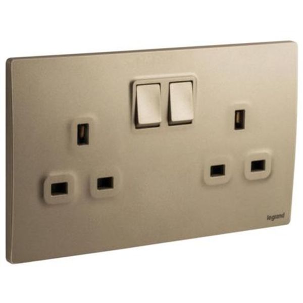 281113DB Mallia Senses 2 gang BS switched socket outlet single pole - 13A - with 2 earth connection image 1