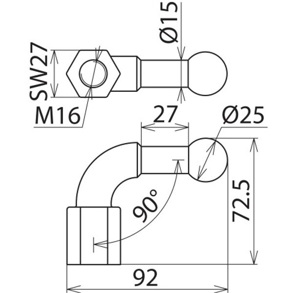 Fixed ball point D=25mm, angled (90°) with M16 female thread image 2