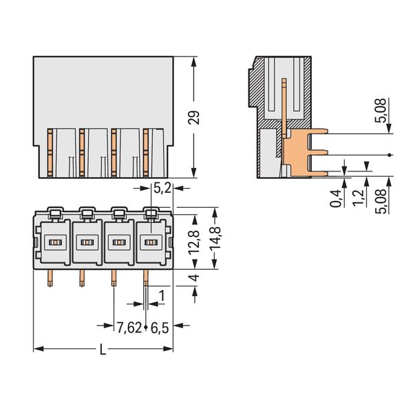 THT male header 1.0 x 1.2 mm solder pin angled light gray image 5