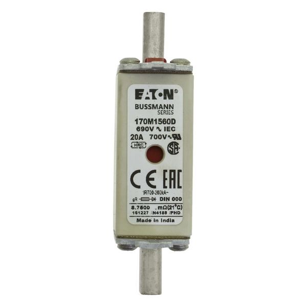 Fuse-link, high speed, 20 A, AC 690 V, DIN 000, gR, DIN, IEC, dual indicator, live gripping lugs image 17