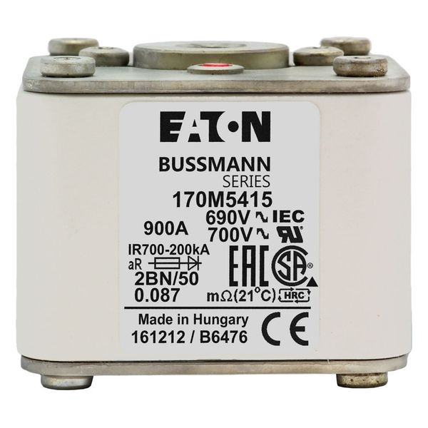 Fuse-link, high speed, 900 A, AC 690 V, size 2, 61 x 77 x 51 mm, aR, IEC, UL, single indicator, flush end, M10 image 21