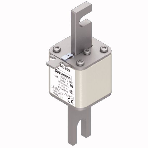 Fuse-link, high speed, 50 A, AC 690 V, compact DIN 1, 45 x 58 x 134 mm, aR, DIN, IEC, single indicator, 80 mm centres image 1