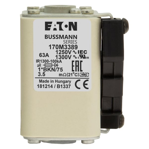 Fuse-link, high speed, 63 A, AC 1250 V, compact size 1, 45 x 59 x 75 mm, aR, IEC, UL, single indicator image 16