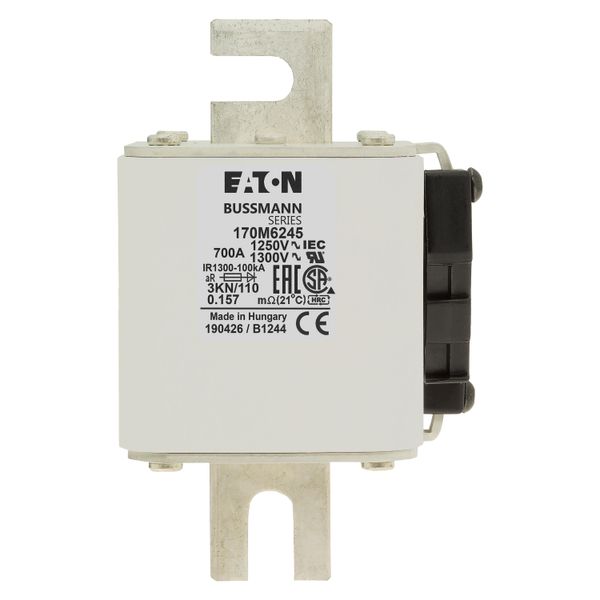 Fuse-link, high speed, 700 A, AC 1250 V, size 3, 76 x 92 x 139 mm, aR, DIN, IEC, single indicator image 18