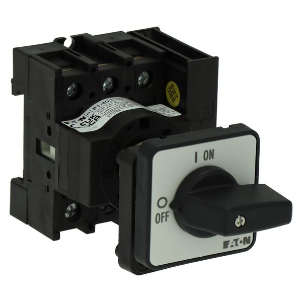 On-Off switch, P1, 40 A, rear mounting, 3 pole, 1 N/O, 1 N/C, with black thumb grip and front plate image 10