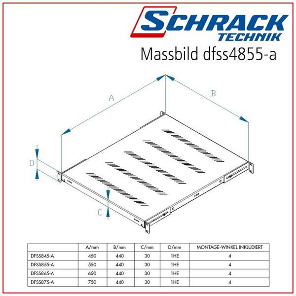 19" Shelf Fix, Heavy Duty, 150kg Load, D=550mm, 1U, RAL7035 image 2