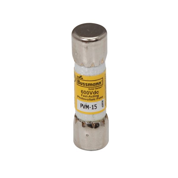Midget Fuse, Photovoltaic, 600 Vdc, 50 kAIC interrupt rating, Fast acting class, Fuse Holder and Block mounting, Ferrule end X ferrule end connection, 15A current rating, 50 kA DC breaking capacity, .41 in diameter image 10