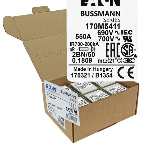 Fuse-link, high speed, 350 A, AC 1250 V, size 2, 61 x 77 x 81 mm, aR, IEC, UL, single indicator image 1