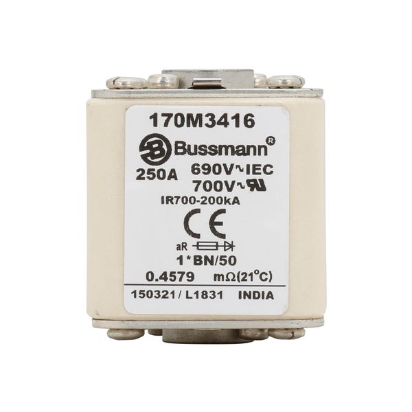 Fuse-link, high speed, 250 A, AC 690 V, compact size 1, 45 x 59 x 51 mm, aR, IEC, UL, single indicator, flush end, M8 image 9