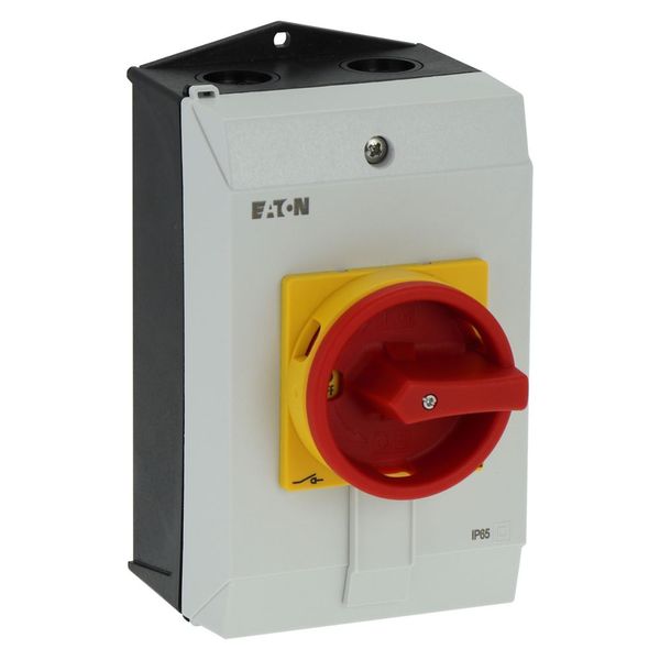 Main switch, P1, 40 A, surface mounting, 3 pole + N, Emergency switching off function, With red rotary handle and yellow locking ring, Lockable in the image 13