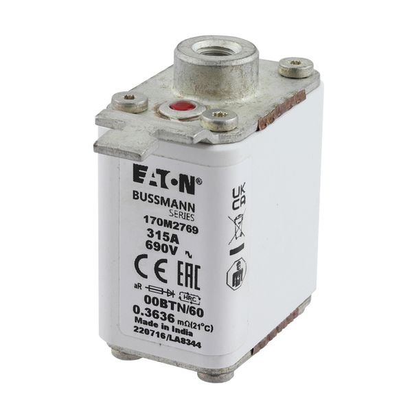 Fuse-link, high speed, 315 A, AC 690 V, size 00, 30 x 62 x 64 mm, aR, IEC, single indicator image 5