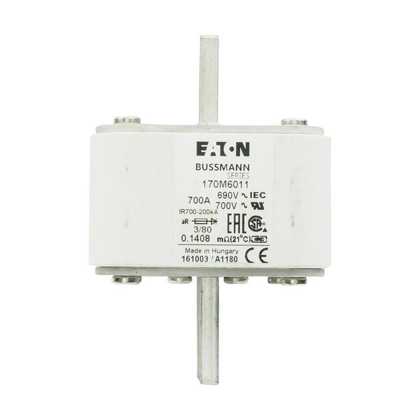 Fuse-link, high speed, 700 A, AC 690 V, DIN 3, 76 x 76 x 109 mm, aR, DIN, IEC, single indicator image 12