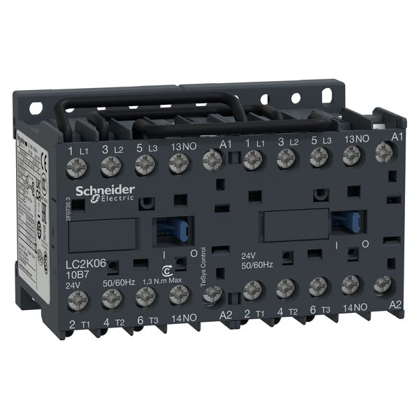 TeSys K reversing contactor, 3P, AC-3 440V 6 A, 1NO, 24V AC coil image 3