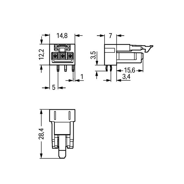 Socket for PCBs angled 3-pole black image 4