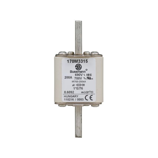 Fuse-link, high speed, 200 A, AC 690 V, compact size 1, 45 x 59 x 102 mm, aR, IEC, UL, visual indicator image 14