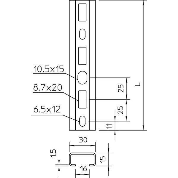 CM3015P2000FS Profile rail perforated, slot 16mm 2000x30x15 image 2