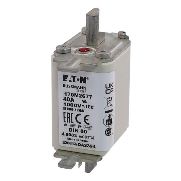 Fuse-link, high speed, 40 A, AC 1000 V, DIN 00, aR, DIN, IEC, single indicator, live gripping lugs image 5