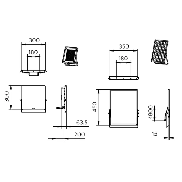 Ledinaire Floodlights Solar, 20 W, 2600 lm, 3000 K, CRI80, IR remote, Symmetrical, IP65 image 2