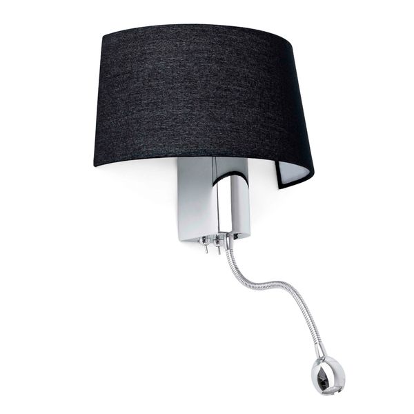 HOTEL BLACK WALL LAMP WITH LED READER 1 X E27 15W image 1