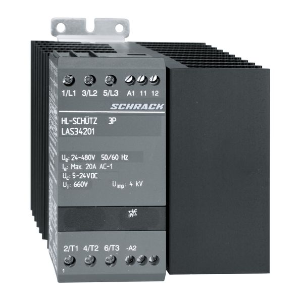 Solid state contactor 3-polig 20A/24-480VAC, 5-24VDC image 1