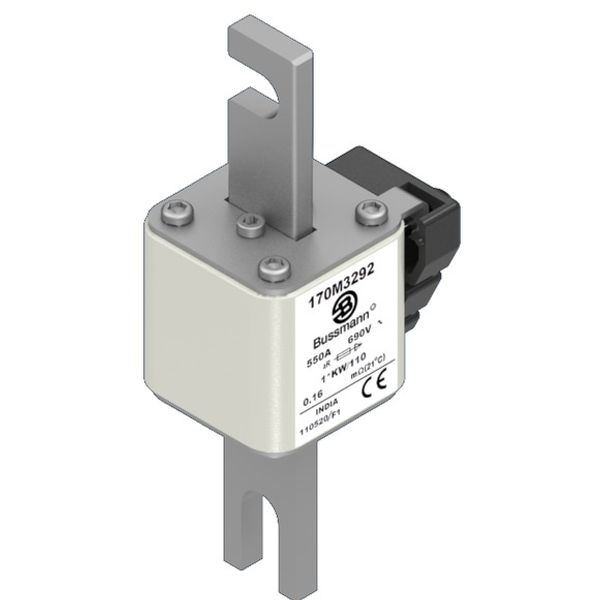 Fuse-link, high speed, 550 A, AC 690 V, compact size 1, 45 x 60 x 140 mm, aR, DIN, IEC, single indicator image 2