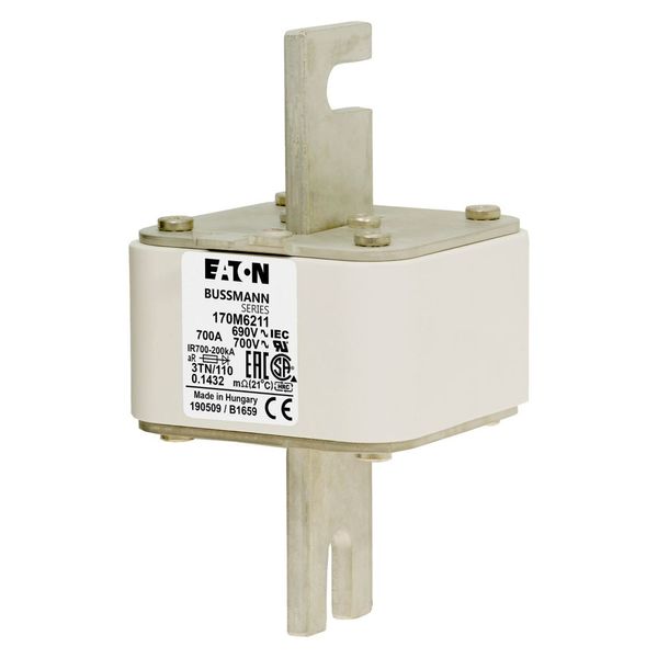 Fuse-link, high speed, 700 A, AC 690 V, DIN 3, 76 x 90 x 139 mm, aR, DIN, IEC, type T indicator image 8