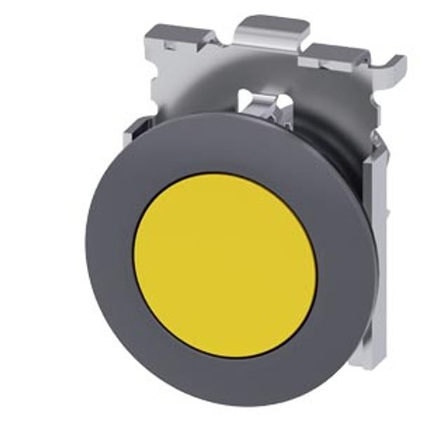 Pushbutton, 30 mm, round, Metal, matte, yellow, front ring for flush installation,  3SU1060-0JA30-0AA0-Z Y12 image 1