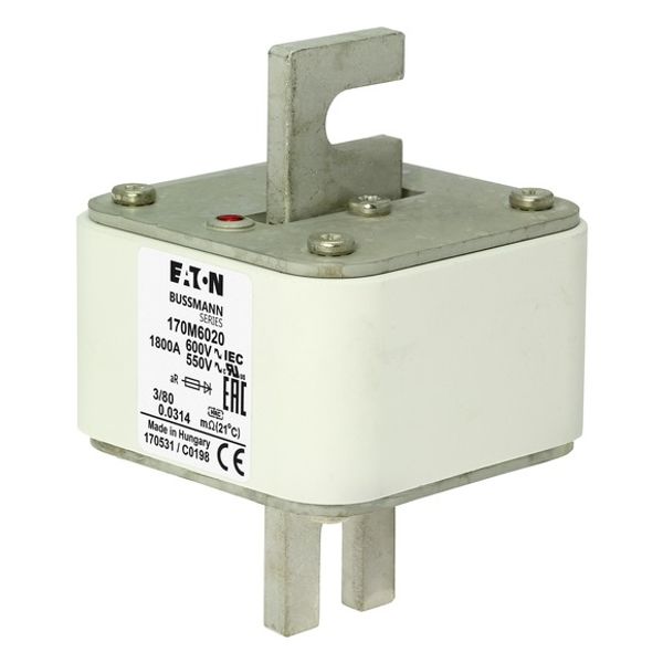 Fuse-link, high speed, 1800 A, AC 600 V, DIN 3, 76 x 76 x 109 mm, aR, DIN, IEC, single indicator image 3