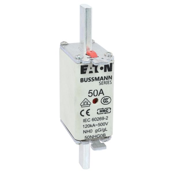 Fuse-link, LV, 50 A, AC 500 V, NH0, gL/gG, IEC, dual indicator, live gripping lugs image 31
