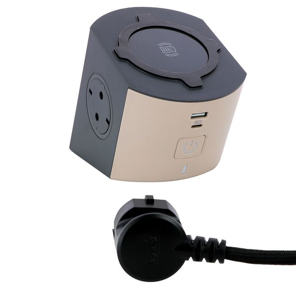 MOES COR SCH 2X2P+E DESKTOP INDUCTION USB A+C 2M TAUPE/BLACK image 1