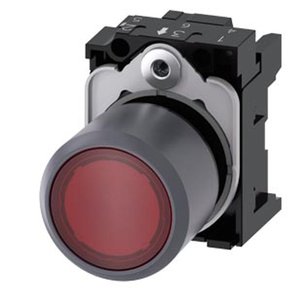 Pushbutton, compact, with extended stroke (12 mm), 22 mm, round, plastic with metal  3SU1231-0EB20-0AA0 image 1