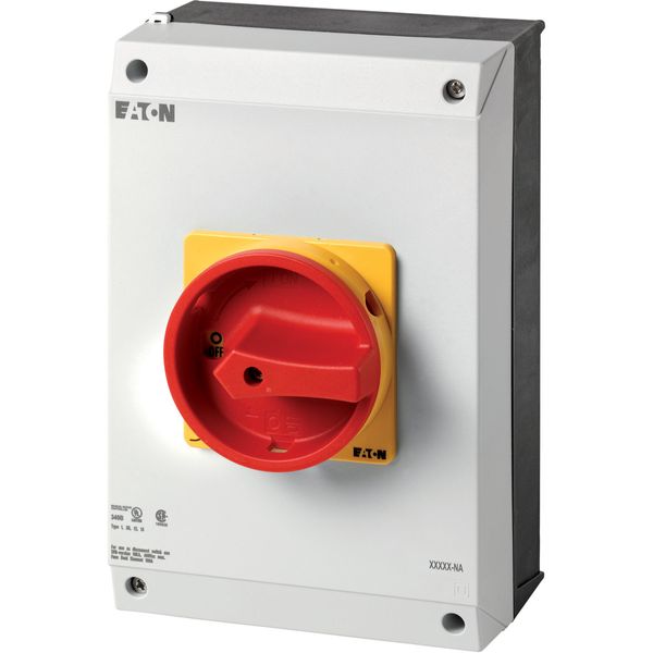 Main switch, P3, 63 A, surface mounting, 3 pole, Emergency switching off function, With red rotary handle and yellow locking ring, UL/CSA image 2