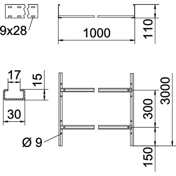 SLCS 11100 3 FT Cable ladder unperforated rung, welded 110x1000x3m image 2