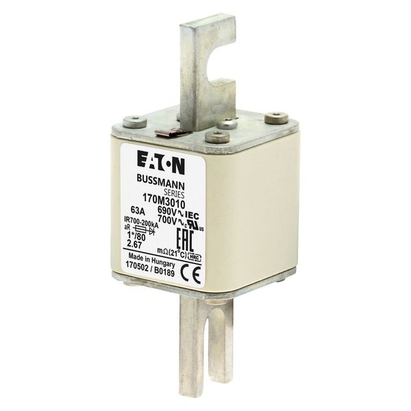 Fuse-link, high speed, 63 A, AC 690 V, compact DIN 1, 45 x 45 x 104 mm, aR, DIN, IEC, single indicator image 5