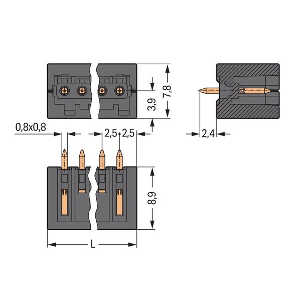 THR male header 0.8 x 0.8 mm solder pin straight black image 4