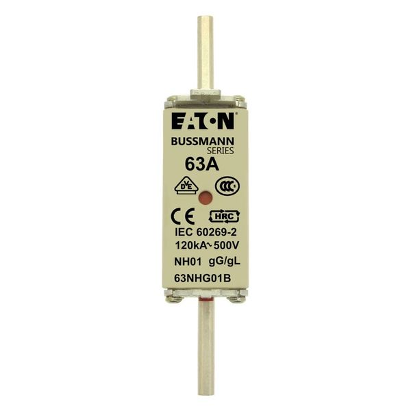 Fuse-link, LV, 63 A, AC 500 V, NH01, gL/gG, IEC, dual indicator, live gripping lugs image 6