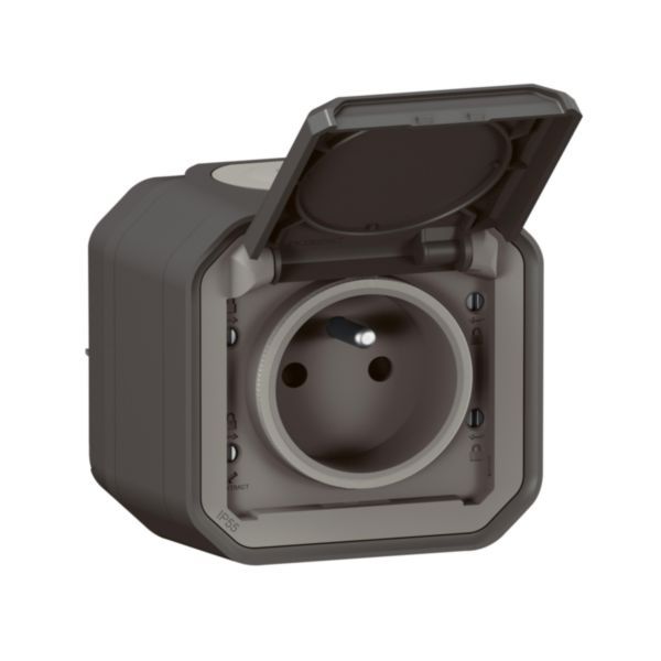 Power socket with waterproof earth with Plexo shutter 16A 250V delivered complete for surface mounting anthracite image 1