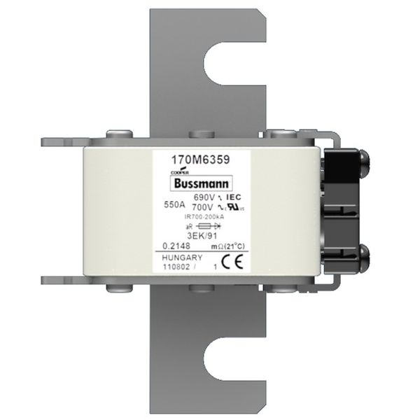 Fuse-link, high speed, 550 A, AC 690 V, size 3, 76 x 92 x 126 mm, aR, IEC, single indicator image 1