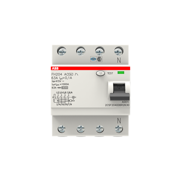 FH204 AC-63/0.1 Residual Current Circuit Breaker 4P AC type 100 mA image 1