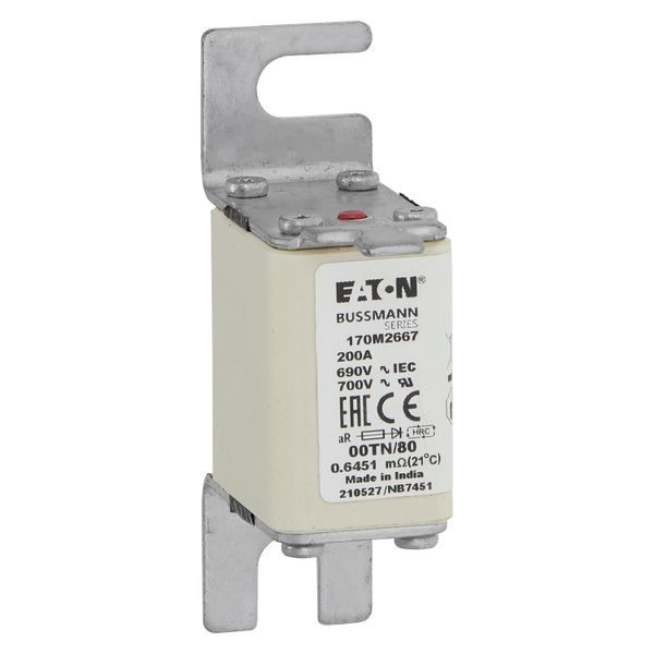 Fuse-link, high speed, 200 A, AC 690 V, DIN 00, aR, DIN, IEC, single indicator, live gripping lugs image 10