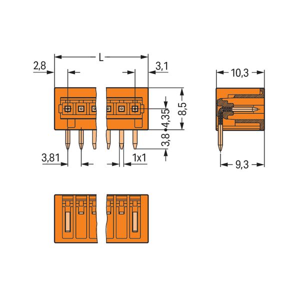 THT male header 1.0 x 1.0 mm solder pin angled orange image 4