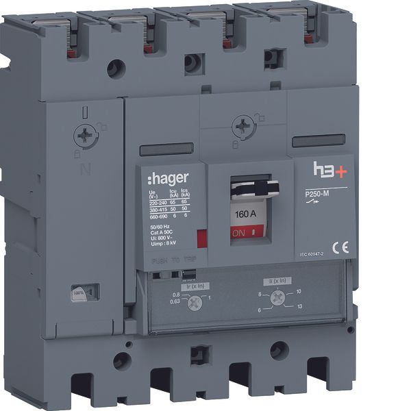 Moulded Case Circuit Breaker h3+ P250 TM ADJ 4P4D N0-100% 160A 50kA FT image 1