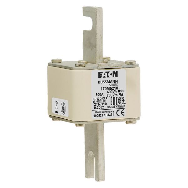 Fuse-link, high speed, 500 A, AC 690 V, DIN 2, 61 x 75 x 138 mm, aR, DIN, IEC, single indicator image 17